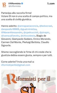 IL RIFORMISTA, I NOMI A FAVORE DEL SI PER REFERENDUM GIUSTIZIA